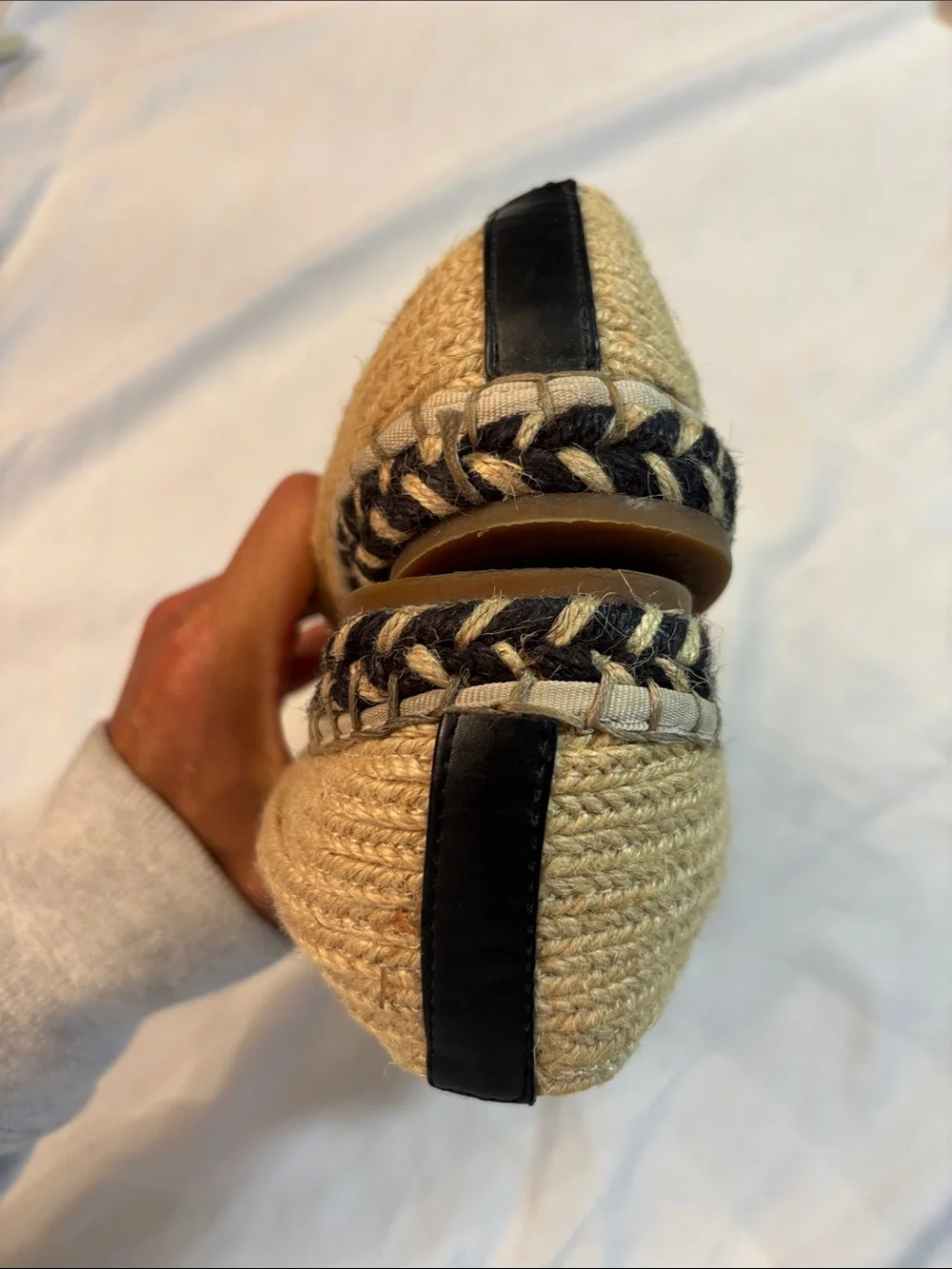 Zara Trafaluc Natural and Black Woven Espadrille Flats, SZ 6.5 New